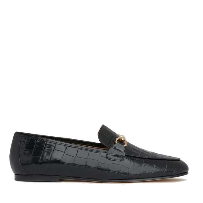 L.K. Bennett Marina Black Croc-Effect Leather Loafers